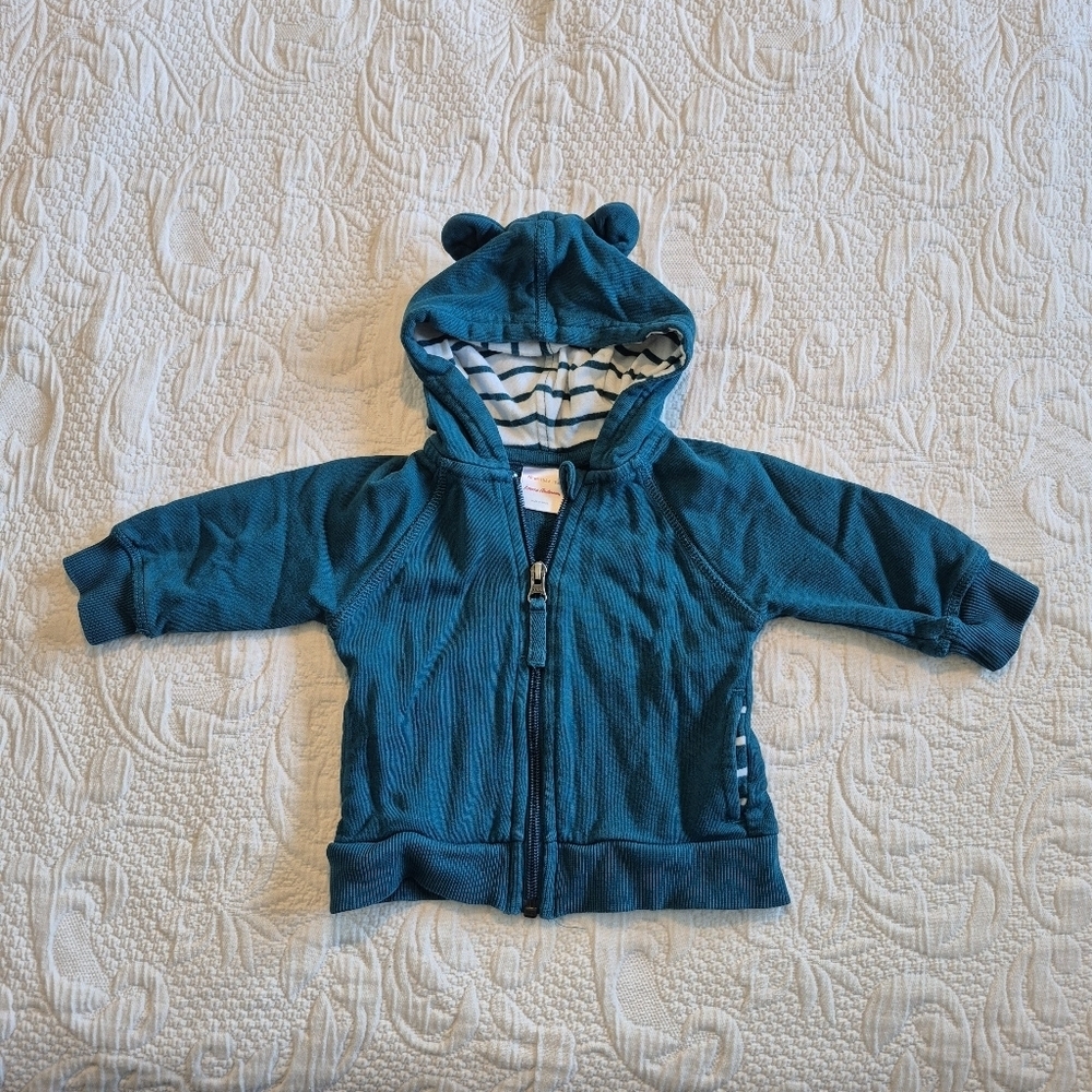 Hanna Andersson girls or boys 70 or 6-12 months dark teal zip up hoodie VGUC